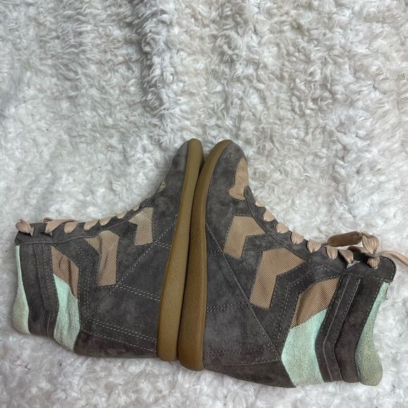 Sam Edelman leather suede gray & mint green &fabric tan lace up wedge bo… - Picture 5 of 14